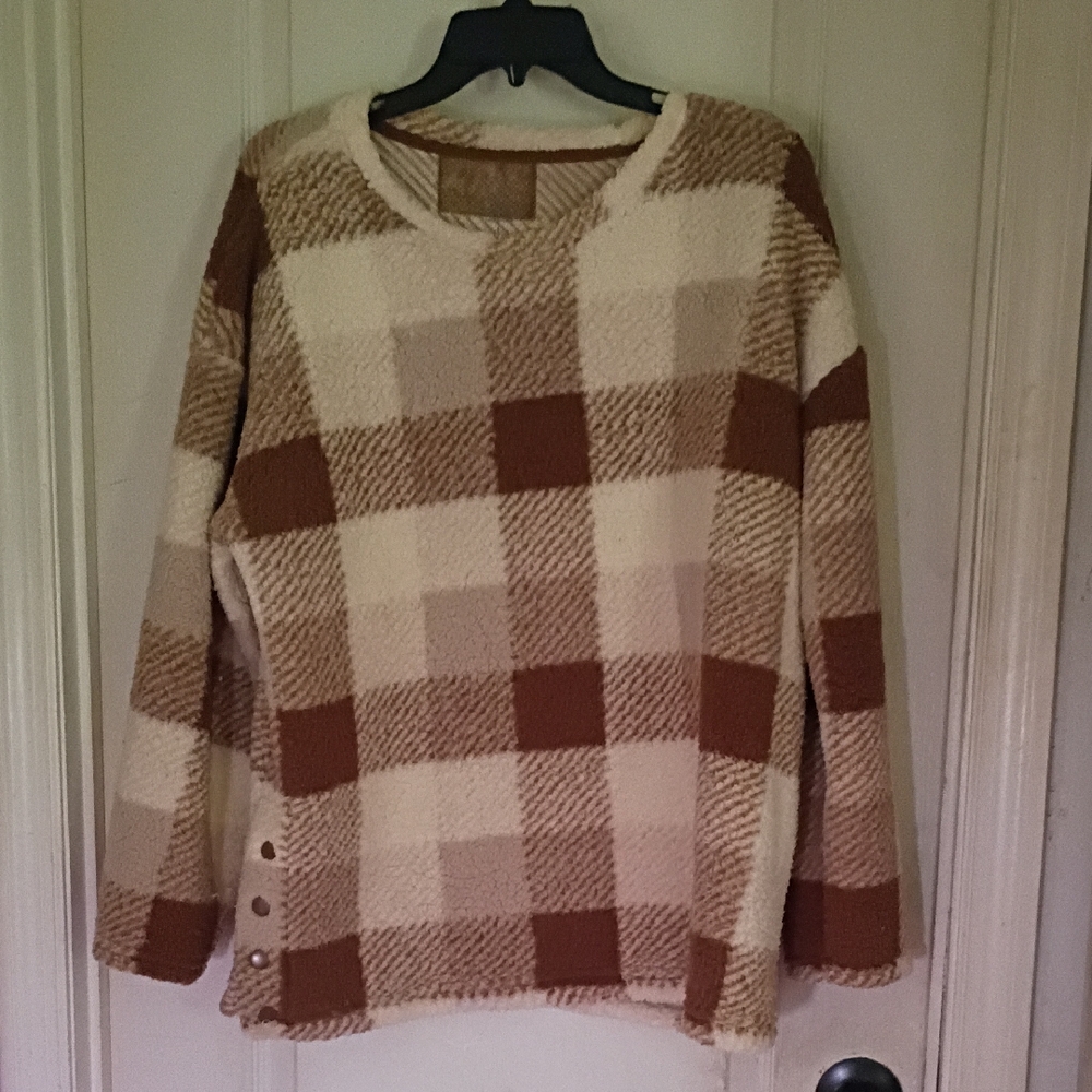 Cuddl Duds Women's Plaid Sweater - Tan and Cream